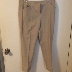 Light tan work capris with gold buckle accents